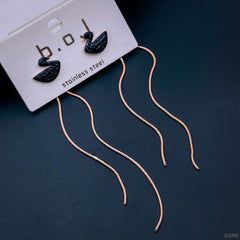 Black Swan Rose Gold Stainless Steel Cubic Zirconia Drop Tassel Earring Pair Women