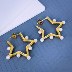 Round Gold Pearl Dangler Earring For Women