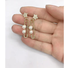 Safety Pin Star Gold Pearl Dangler Earring For Women