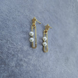 Safety Pin Star Gold Pearl Dangler Earring For Women