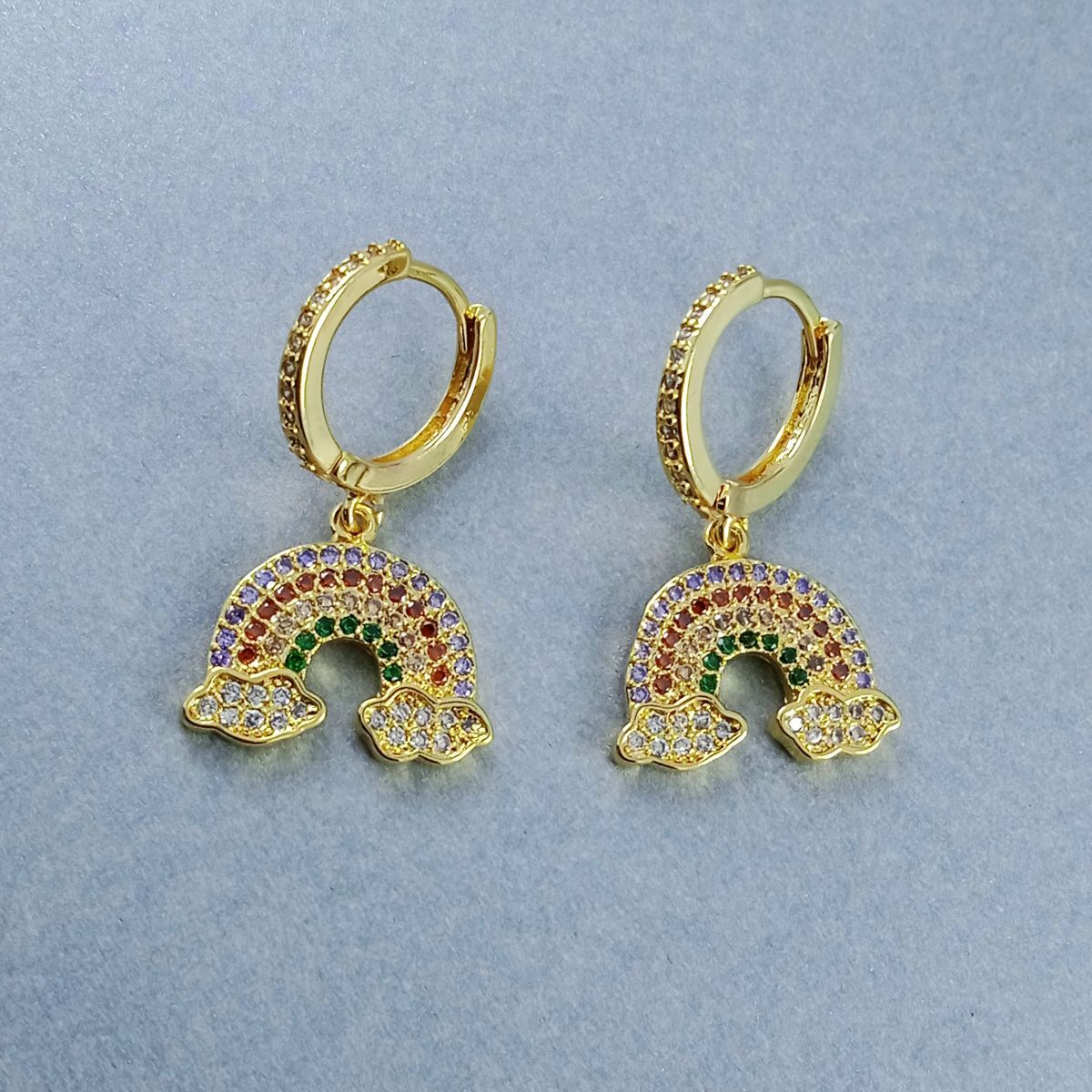 Rainbow Crystal Gold Dangler Earring For Women