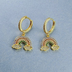 Rainbow Crystal Gold Dangler Earring For Women