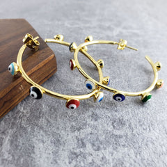 Gold Evil Eye Enamel Chandbali Earring For Women