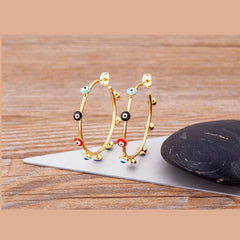 Gold Evil Eye Enamel Chandbali Earring For Women