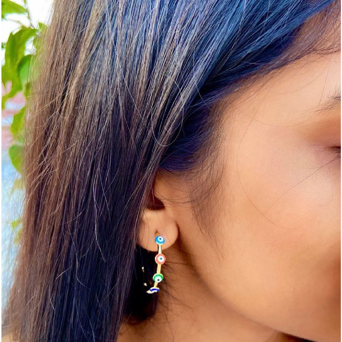 Gold Evil Eye Enamel Chandbali Earring For Women