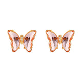 Butterfly Gold Pink Crystal Stud Earring Pair Women