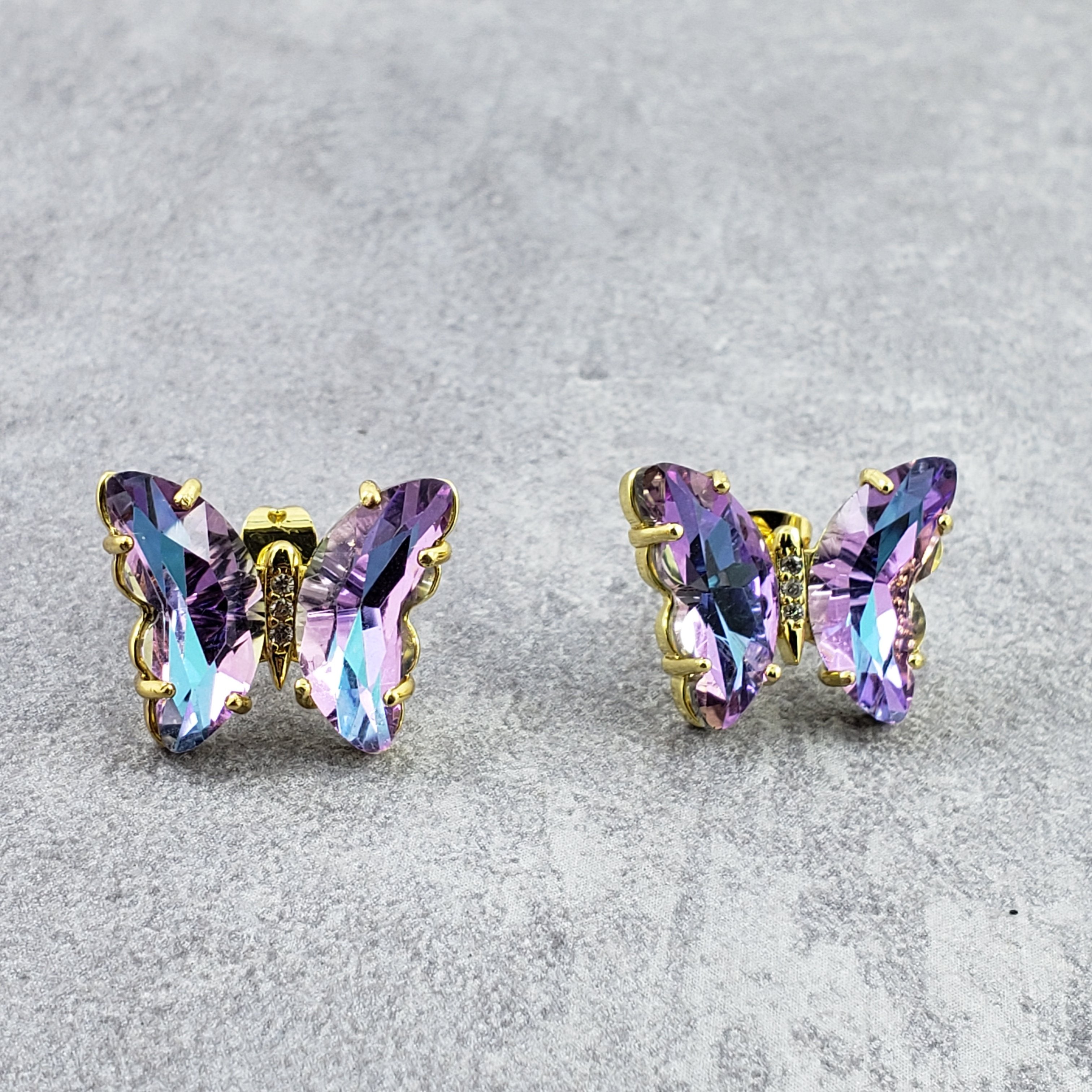 Butterfly Gary Crystal Gold Stud Earring Pair For Women