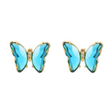 Butterfly Gold Blue Crystal Stud Earring Pair Women