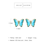 Butterfly Gold Blue Crystal Stud Earring Pair Women