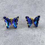 Butterfly Blue Crystal Gold Stud Earring Pair For Women