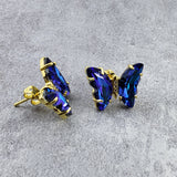 Butterfly Blue Crystal Gold Stud Earring Pair For Women