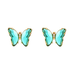 Butterfly Gold Green Crystal Stud Earring Pair Women