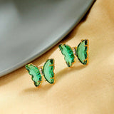 Butterfly Gold Green Crystal Stud Earring Pair Women