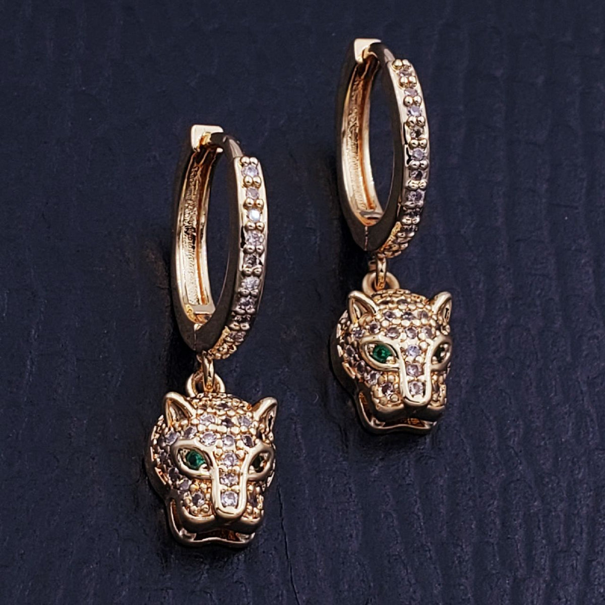 Panther Green Gold Copper American Diamonds Drop Earring Pair For Women