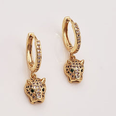 Panther Green Gold Copper American Diamonds Drop Earring Pair For Women