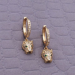 Panther Green Gold Copper American Diamonds Drop Earring Pair For Women