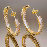 Copper Baguette Crystal Cubic Zirconia Gold Chandbali Earring Pair Women