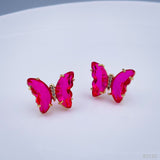 Copper Pink Gold Butterfly Crystal Stud Earring Pair For Women