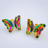 Rainbow multicolour GoldCopper Butterfly Cubic Zirconia Hoop pair For Women