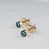 Tiny Evil Eye Gold Black Copper Enamel Stud Earring Pair For Women