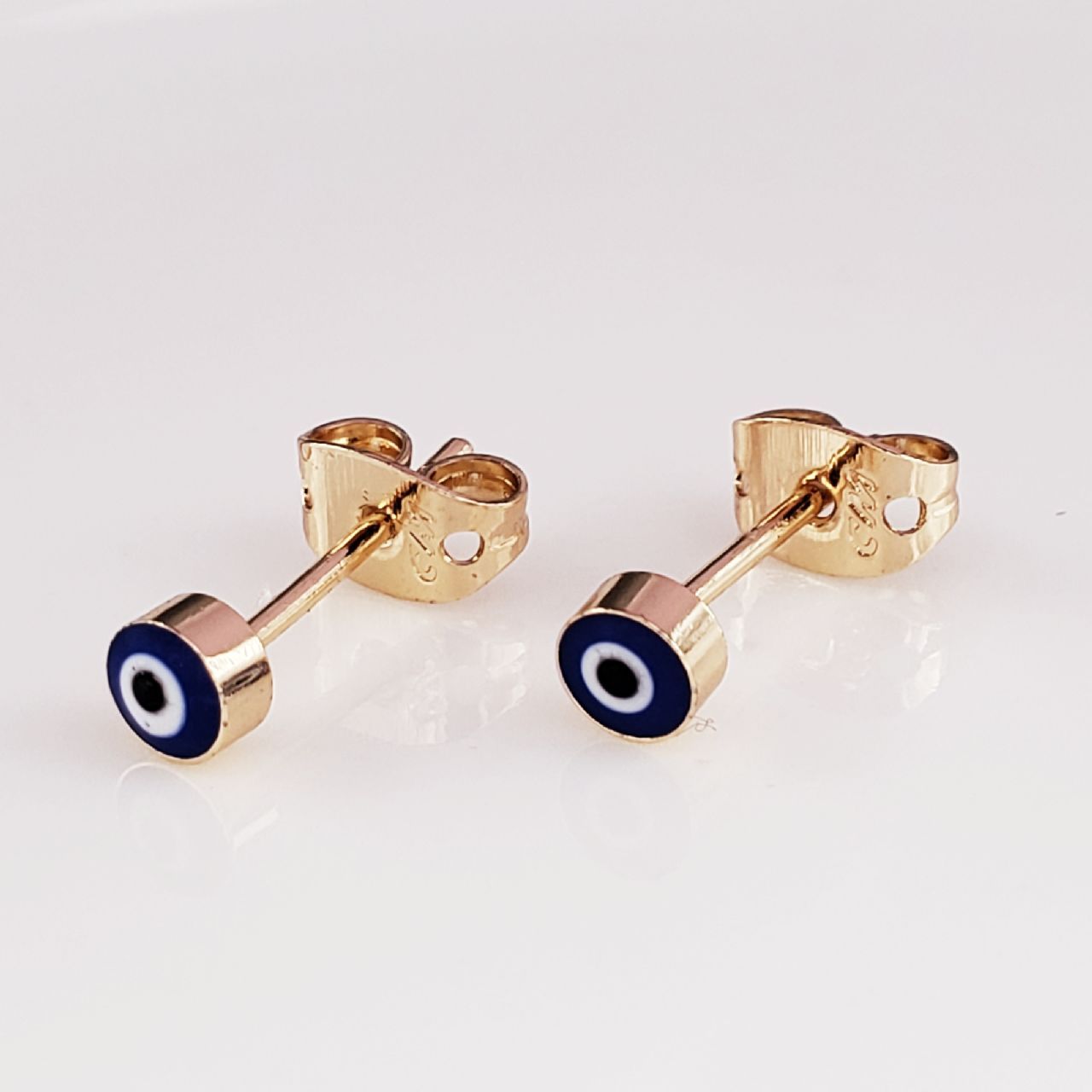 Tiny Evil Eye Gold Black Copper Enamel Stud Earring Pair For Women