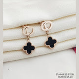 Clover Flower Rose Gold Black Stainless Steel Stud Earring Pair For Women