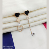 Heart Rose Gold Black American Diamond Crystal Stainless Steel Stud Tassel Earring Pair For Women