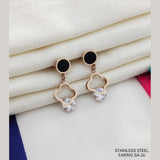Flower Rose Gold Black Crystal Stainless Steel Stud Drop Earring Pair For Women