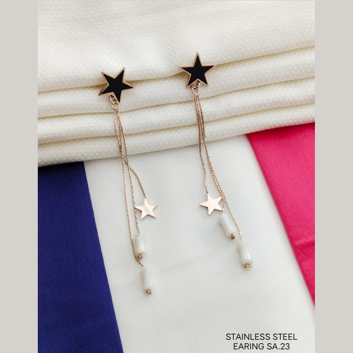 Start Rose Gold Black Stainless Steel Tassel Earring Pair For Women
