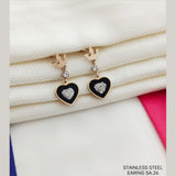 Crown Heart Rose Gold Silver Black American Diamond Stainless Steel Stud Drop Earring Pair For Women