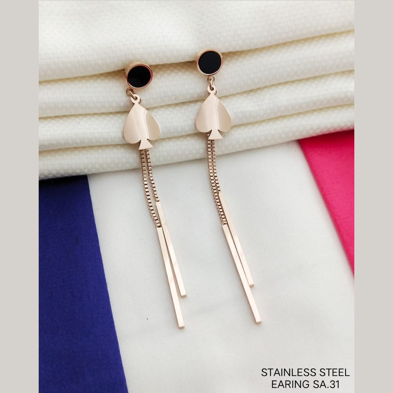 Heart Rose Gold Stainless Steel Tassel Earring Pair For Women