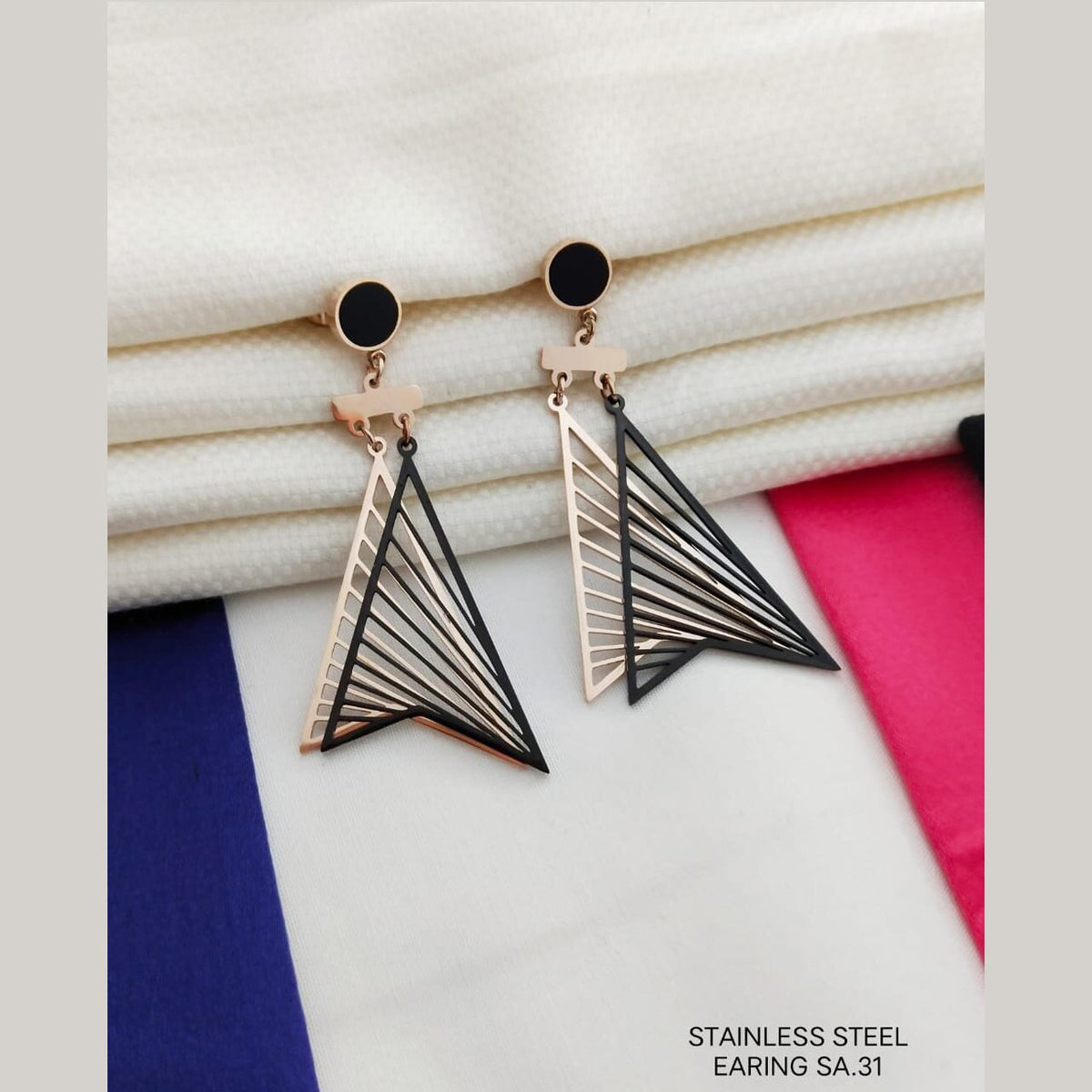 Filigree Rose Gold Black Stainless Steel Dangler Drop Earring Pair For Women