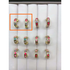 Evil Eye Gold Pink Enamel Copper Stud Hoop Earring Pair For Women
