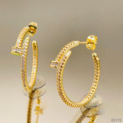 Gothic Nail American Diamond Gold Copper Stud Chandbali Earring Pair For Women