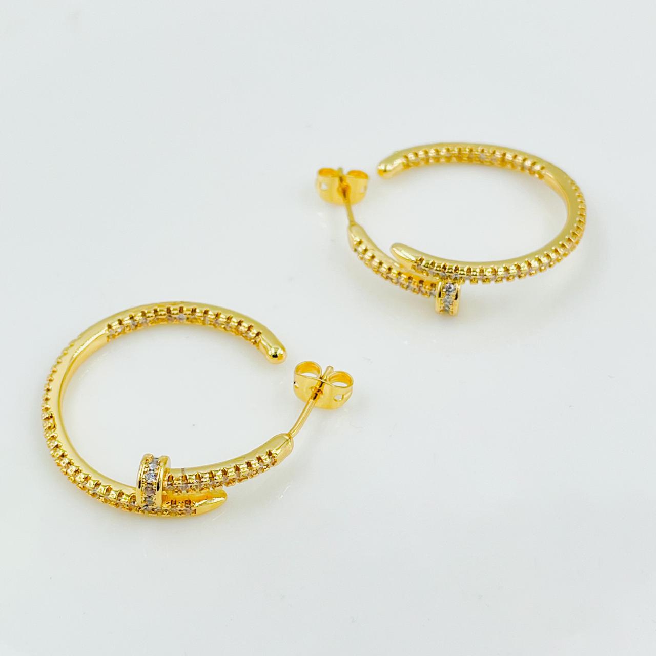 Gothic Nail American Diamond Gold Copper Stud Chandbali Earring Pair For Women