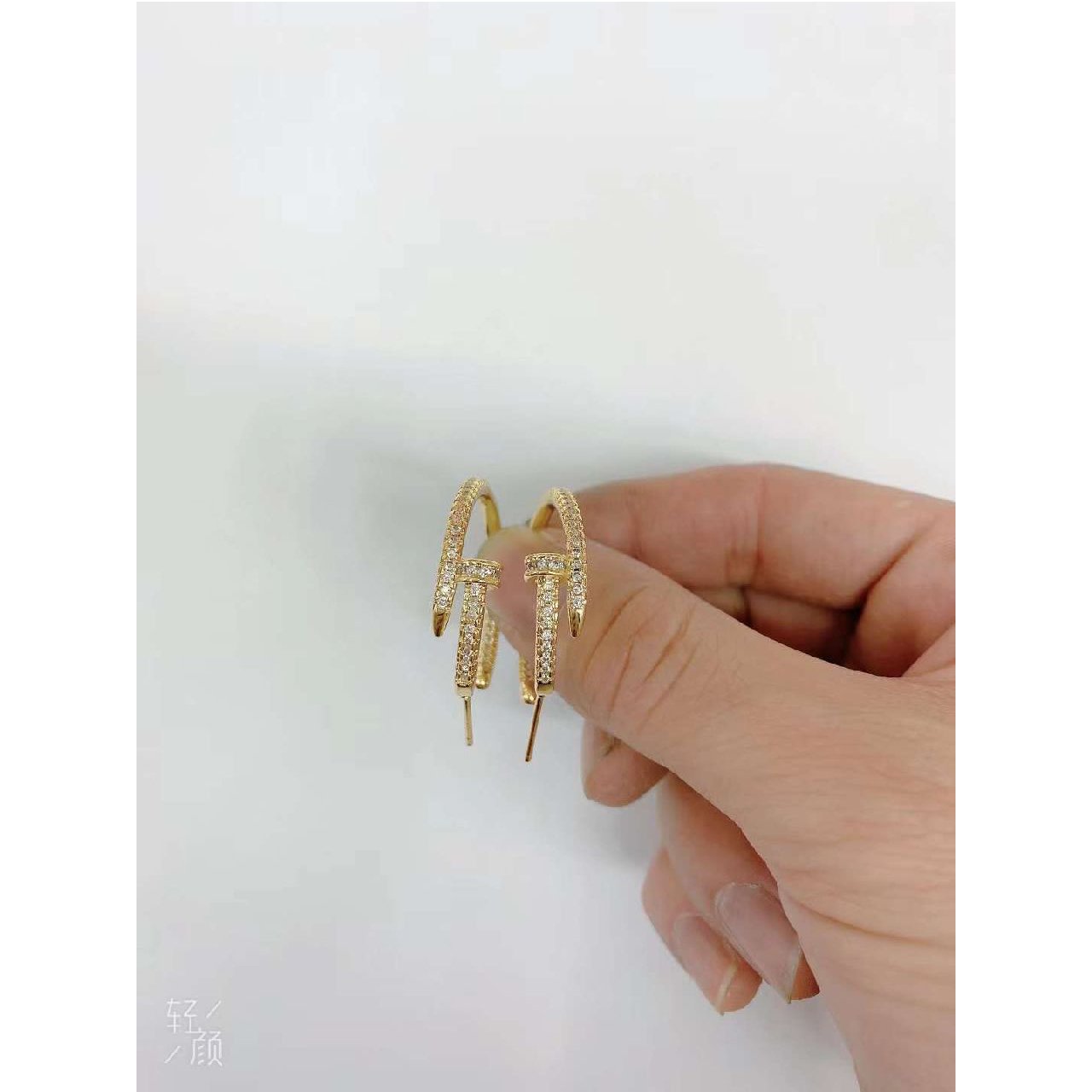 Gothic Nail American Diamond Gold Copper Stud Hoop Earring Pair For Women