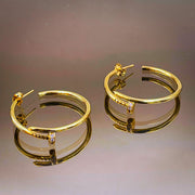 Large Classic Nail Gold Copper Hoop Earing Pair for Women