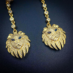 Copper Lion Cubic Zirconia Crystal Gold Dangler Earring Pair For Women