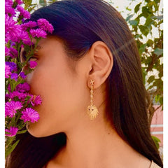 Copper Lion Cubic Zirconia Crystal Gold Dangler Earring Pair For Women