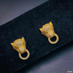 Copper Panther Cubic Zirconia Crystal Gold Stud Earring Pair For Women
