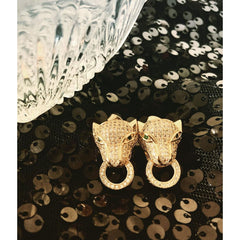 Copper Panther Cubic Zirconia Crystal Gold Stud Earring Pair For Women