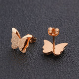 Copper Butterfly Rose Gold Stud Earring Pair For Women