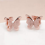 Copper Butterfly Rose Gold Stud Earring Pair For Women