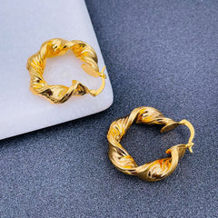 Stainless Steel Curly Gold Hoop Earring Pair For Women
