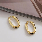 Stainless Steel Oval Rectangle Gold Hoop Earring Pair For Women
