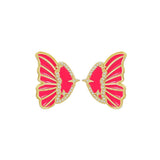Neon Pink Double Sided Butterfly Gold Copper Ear Cuff Earring Pair For Women