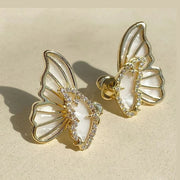 White Double Sided Butterfly Gold Copper Ear Cuff Earring Pair For Women