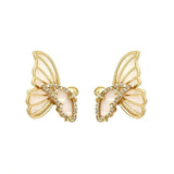 White Double Sided Butterfly Gold Copper Ear Cuff Earring Pair For Women