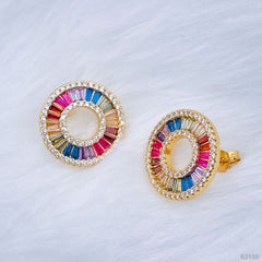 Copper Rainbow Multi Colour Gold Cubic Zirconia Stud Earring Pair