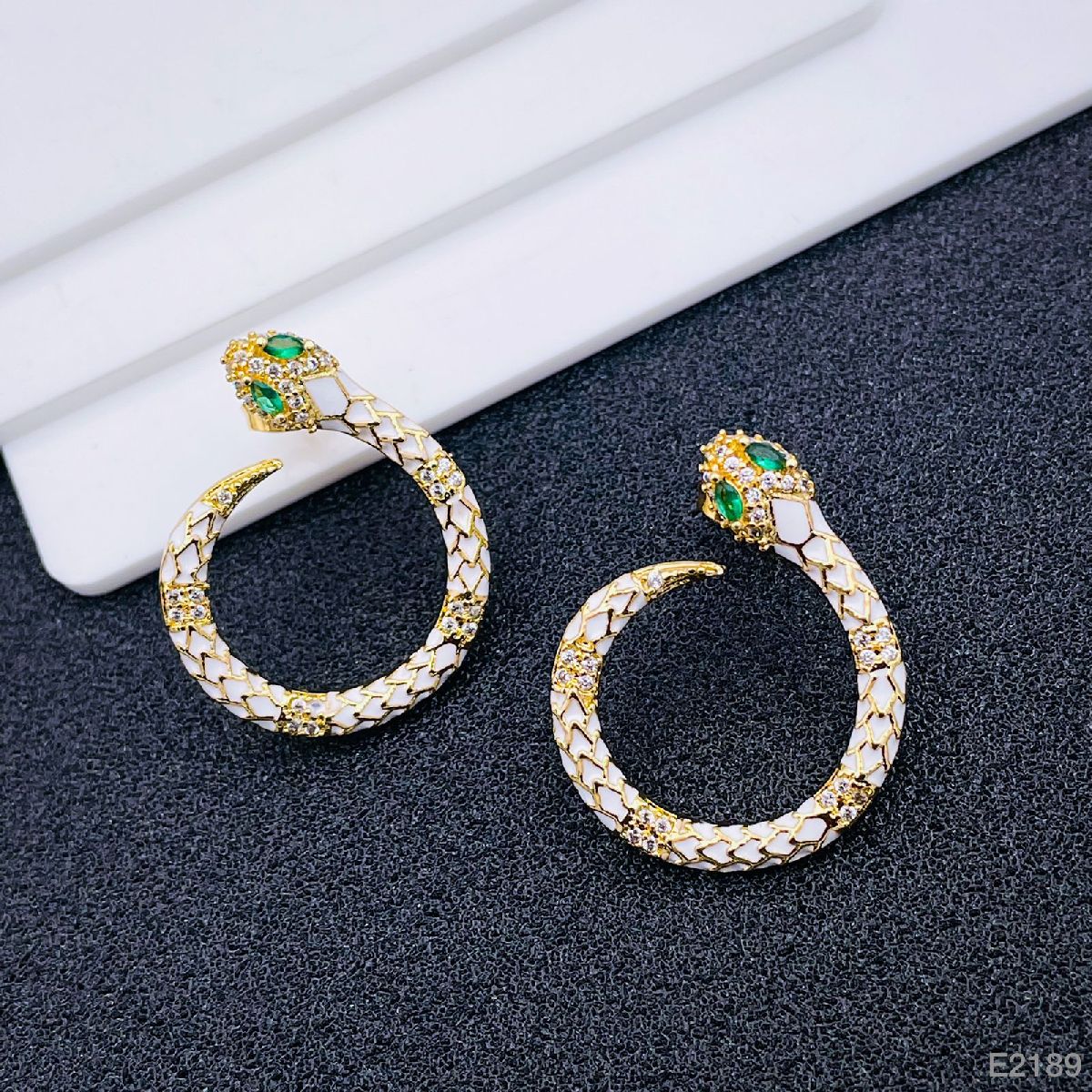 Copper Snake White Gold Cubic Zirconia Stud Earring Pair For Women